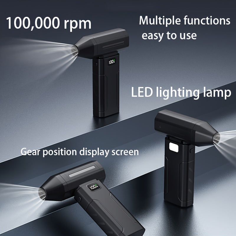 5200mAh Large Capacity Handheld Portable Fan, Personal Cooling Fan, Rechargeable with LED Light, Multi-use for Snow Removal, Keyboard Dust Cleaning, Cooling, Air Drying, Leaf Blowing, Essential for Outdoor