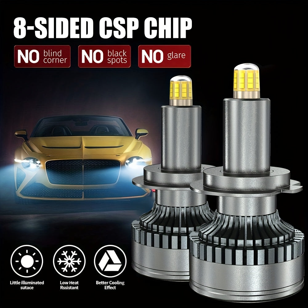 2个H7 LED 360 H1 HB3 HB4 LED H11 H8 9006 9005 汽车大灯灯泡，12V 3D芯片，近光，远光/近光，白天/黑夜视觉，适用于大多数汽车，卡车，SUV，摩托车，照明配件，无需电池