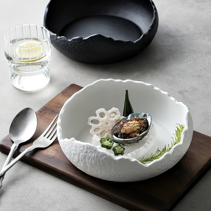 1 Piece Irregular Ceramic Deep Plate, Salad Bowl, Dessert Bowl – Perfect for Hotels, Restaurants & Home Use – Ideal for Salad, Soup, Dinner, Side Dishes, Noodles & Pasta