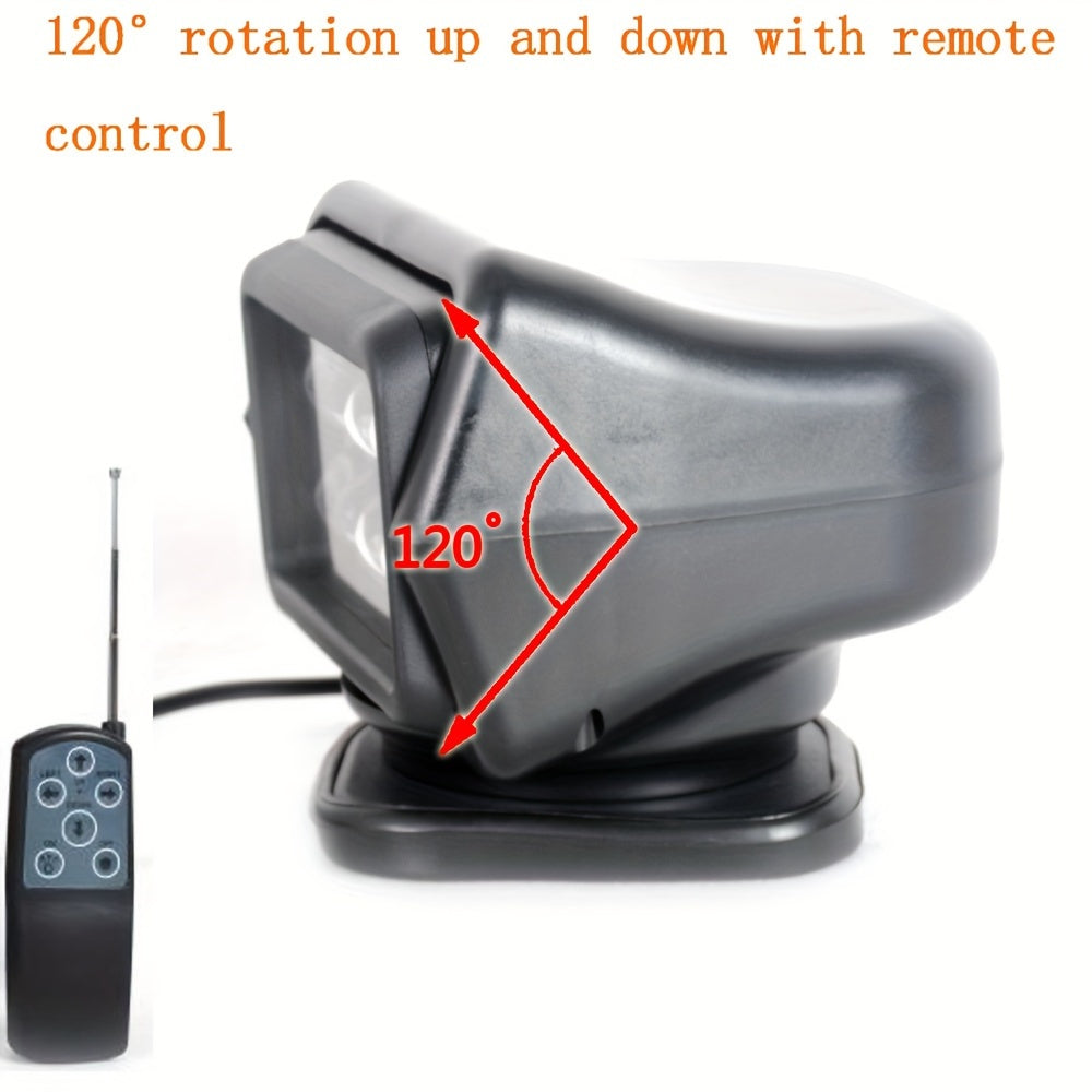 60W 7-inch LED searchlight with 360° rotation & remote control - 12-24V car plug, suitable for SUV, ATV, truck, boat, camping, hunting, outdoor lighting, high-performance LED strong beam, rugged construction, compact design