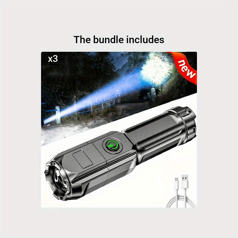 ANYICE 1 Piece 400mAh/800mAh Ultra-Bright Zoomable Flashlight, Compact, Rechargeable Long-Distance IPX4 Durable LED Light, Adjustable Zoom Light for Outdoor & Home Use