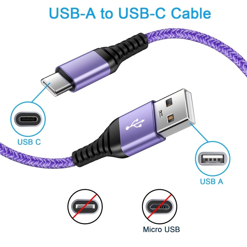 10W Fast Charger 5V/2.1A US Plug | 6ft USB A to USB C Nylon Braided Data Cable, Lightweight Design, 100V-240V Operating Voltage