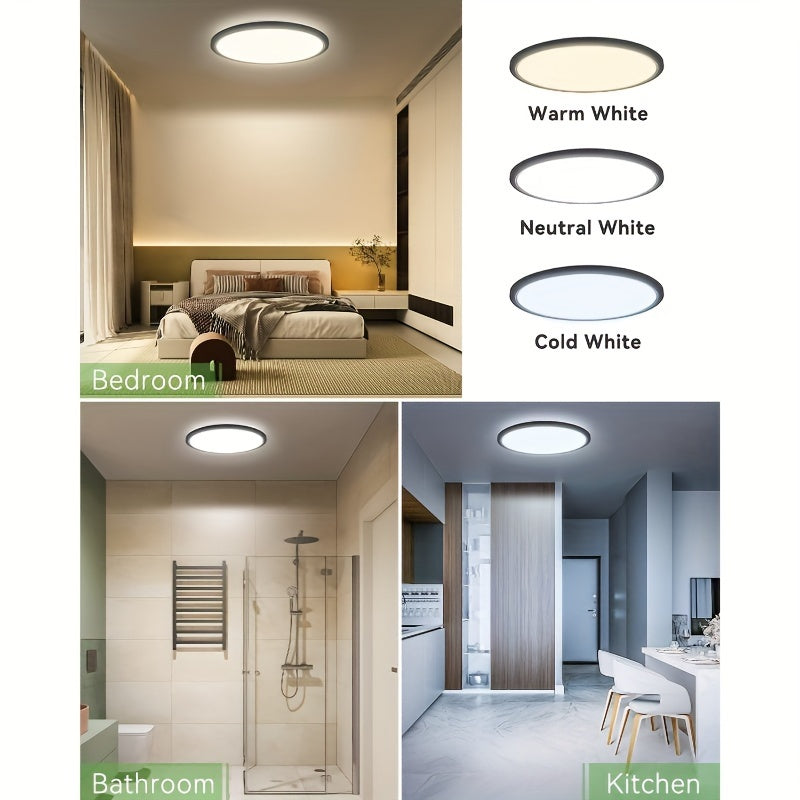 1/2/4/6/8/10 PA 12-Inch LED Flush Mount Ceiling Light, 28W 3200lm Black Ultra-Thin Flat Mount Light, 3 Color Temperatures in One 3000K/4500K/6000K Low-Profile Lighting Fixture, Suitable for Bathroom and Kitchen