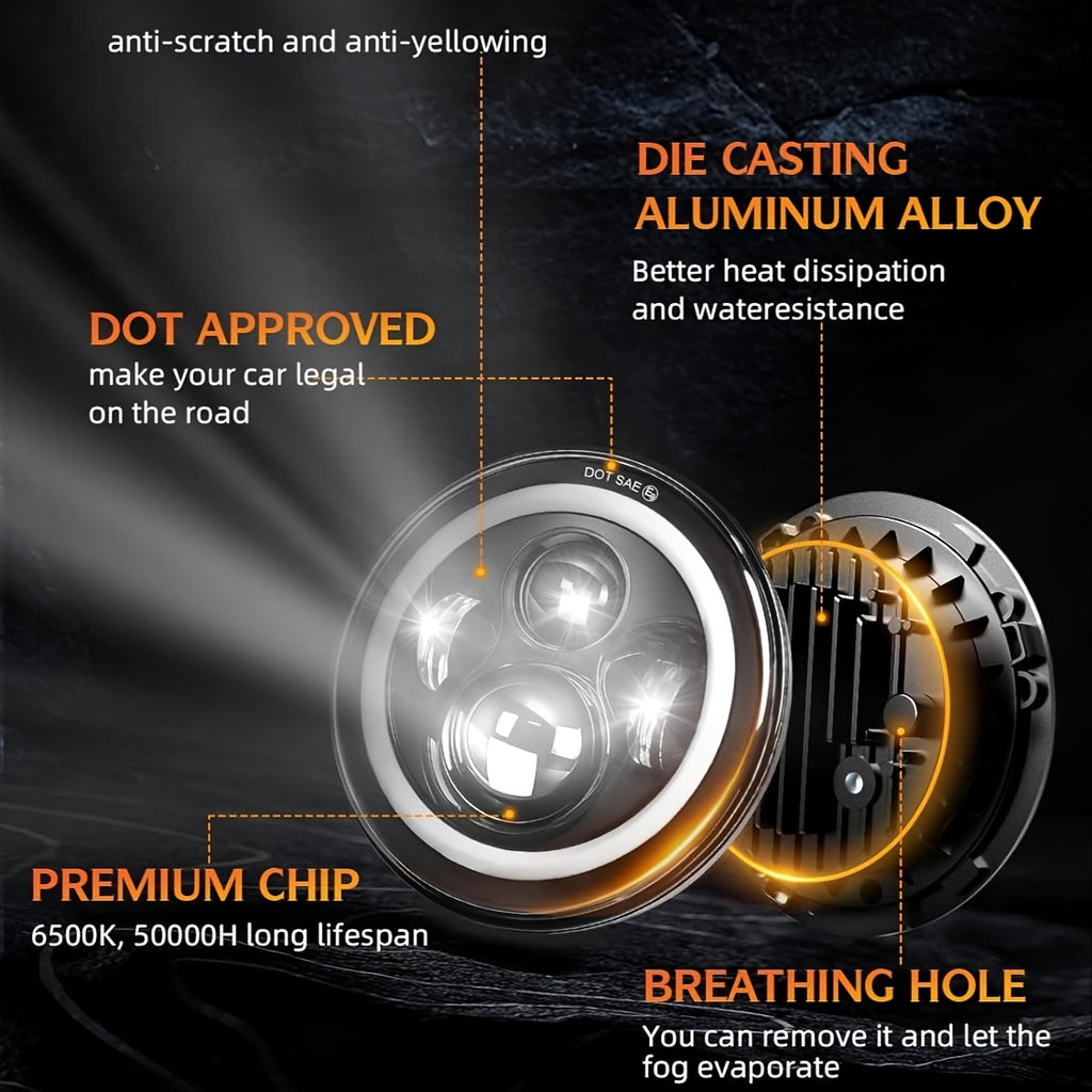 2 Pcs 7-Inch Round LED Headlights with Colorful Daytime Running Lights and Amber/Blue/Green/Red/Pink Turn Signal Lights, High/Low Beam for JEEP Wrangler JK TJ CJ