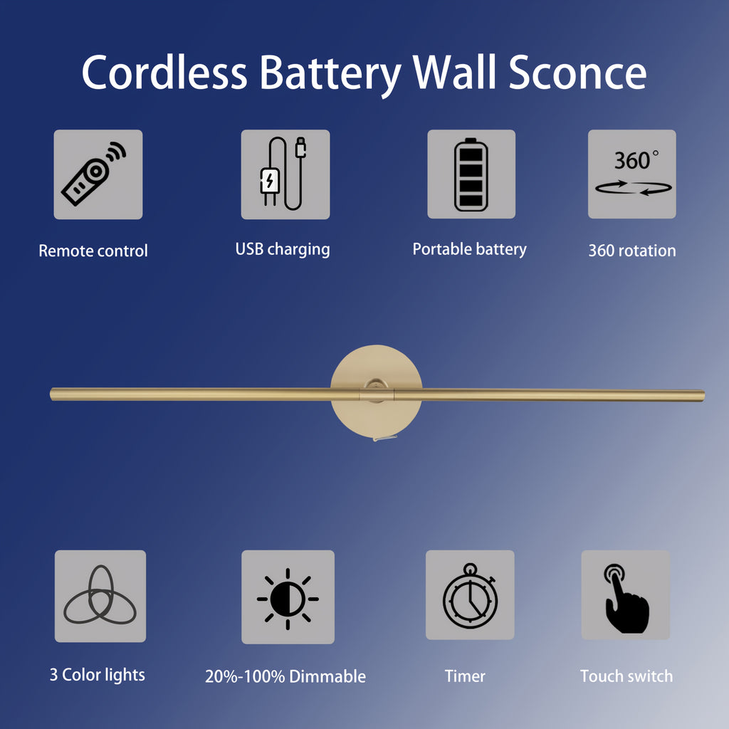 Rechargeable High-Capacity Battery Metal Light Tube Suitable for Picture Display Light, Hallway, Living Room Decoration and Various Scenes, 360° Rotating Cordless Wall Light, Multiple Brightness Levels Adjustable