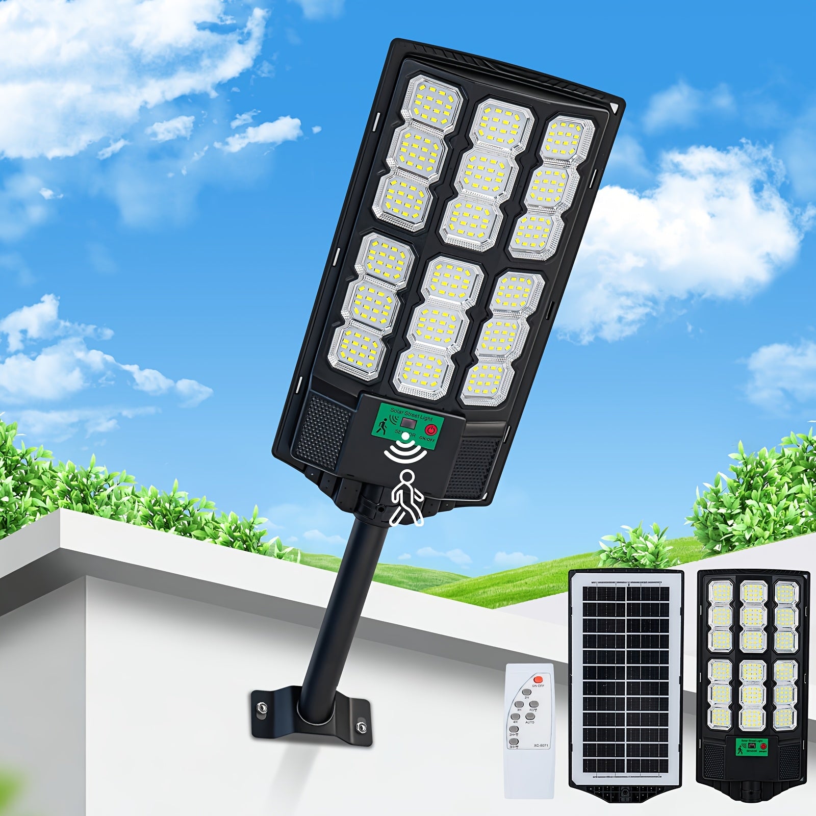 1/2-Piece Outdoor Solar Light, IPX7 Waterproof LED Floodlight, Motion Sensor Solar Light with Remote Control, Dusk to Dawn Wall Light Suitable for Farmhouse, Park, Backyard and Landscape Decoration