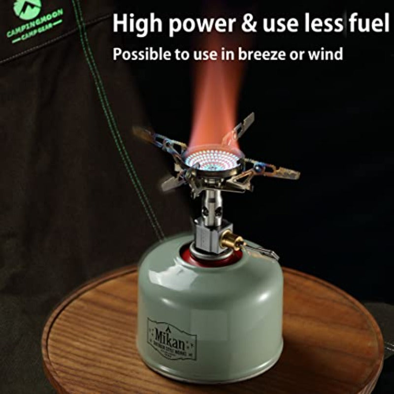 CAMPINGMOON Portable Canister Stove - Compact & Foldable, with Fine Adjustment Valve & 4-Bend Tube, Compatible with Camping, Hiking, RV Travel - Igniter Not Included / Sold Separately (Requires Specific Fuel) XD-2-NE