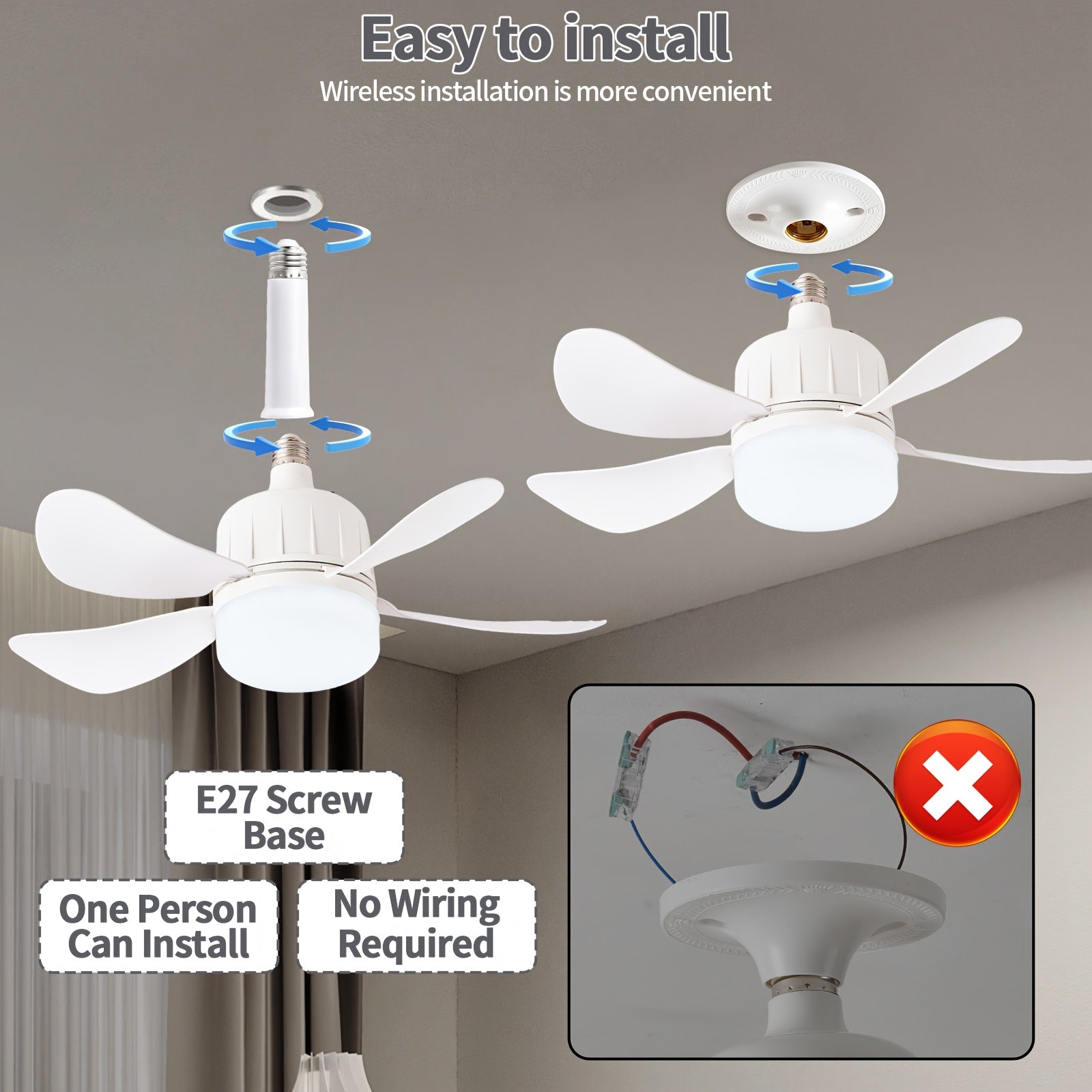 Ceiling Fan with Adjustable Blades, 3 Speed Levels, Overload & Short Circuit Protection, Energy-Saving Cooling Design for Living Room and Bedroom