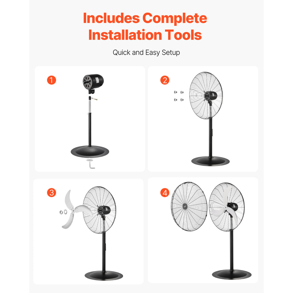 VEVOR 20 Inch Industrial Pedestal Fan, 3-Speed Oscillating Fan with Adjustable Height, 18/20/30 Inch Optional