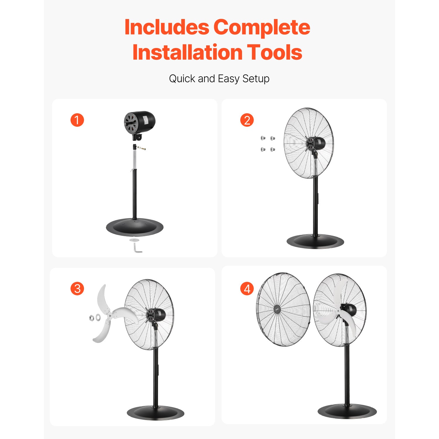 VEVOR 20 Inch Industrial Pedestal Fan, 3-Speed Oscillating Fan with Adjustable Height, 18/20/30 Inch Optional