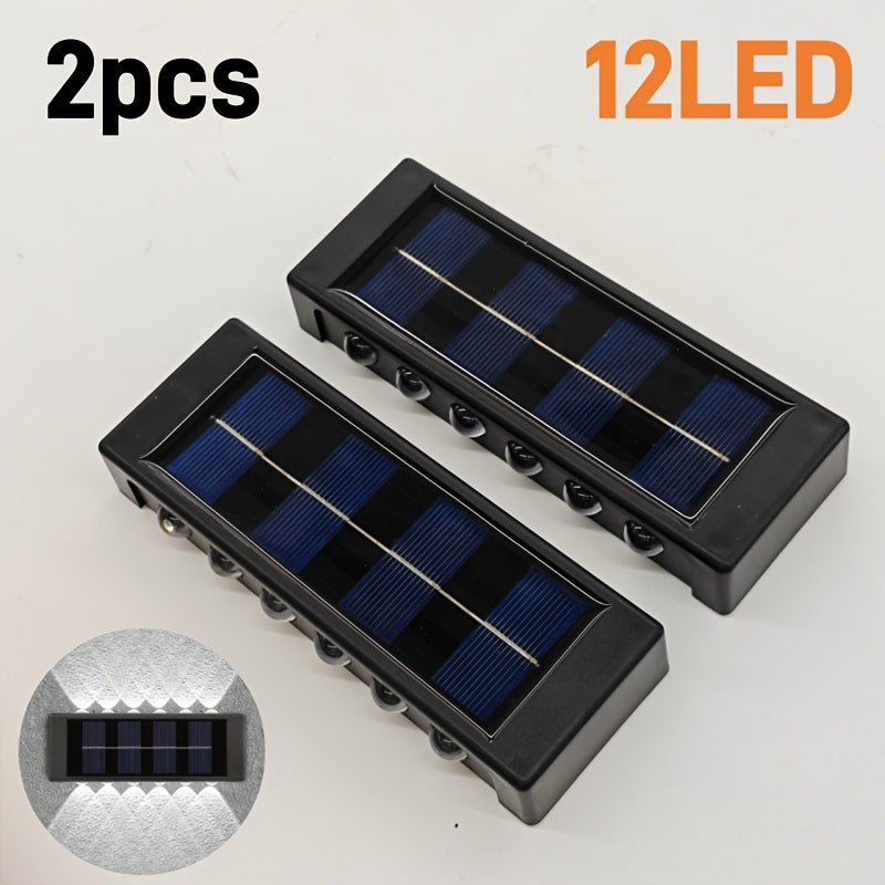 2-Pack 12LED Solar Wall Light, IP44, Outdoor Wall Light Decoration, Black Housing Up and Down Lighting Ambient Solar Light for Wall Illumination