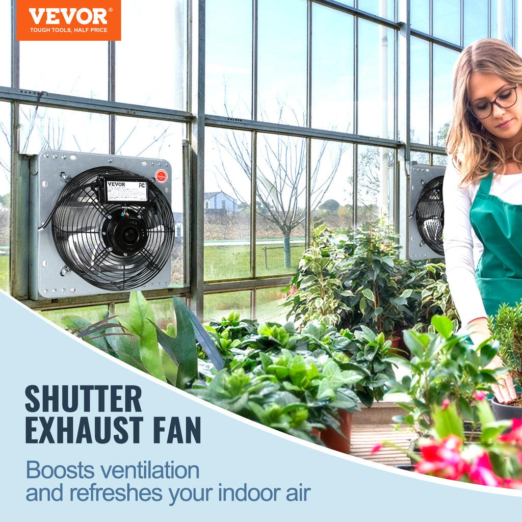 VEVOR 16" Shutter Exhaust Fan with Speed Control – AC Motor, 2000 CFM, Easy Wall Mount Installation, for Greenhouses, Garages & Sheds, US Plug