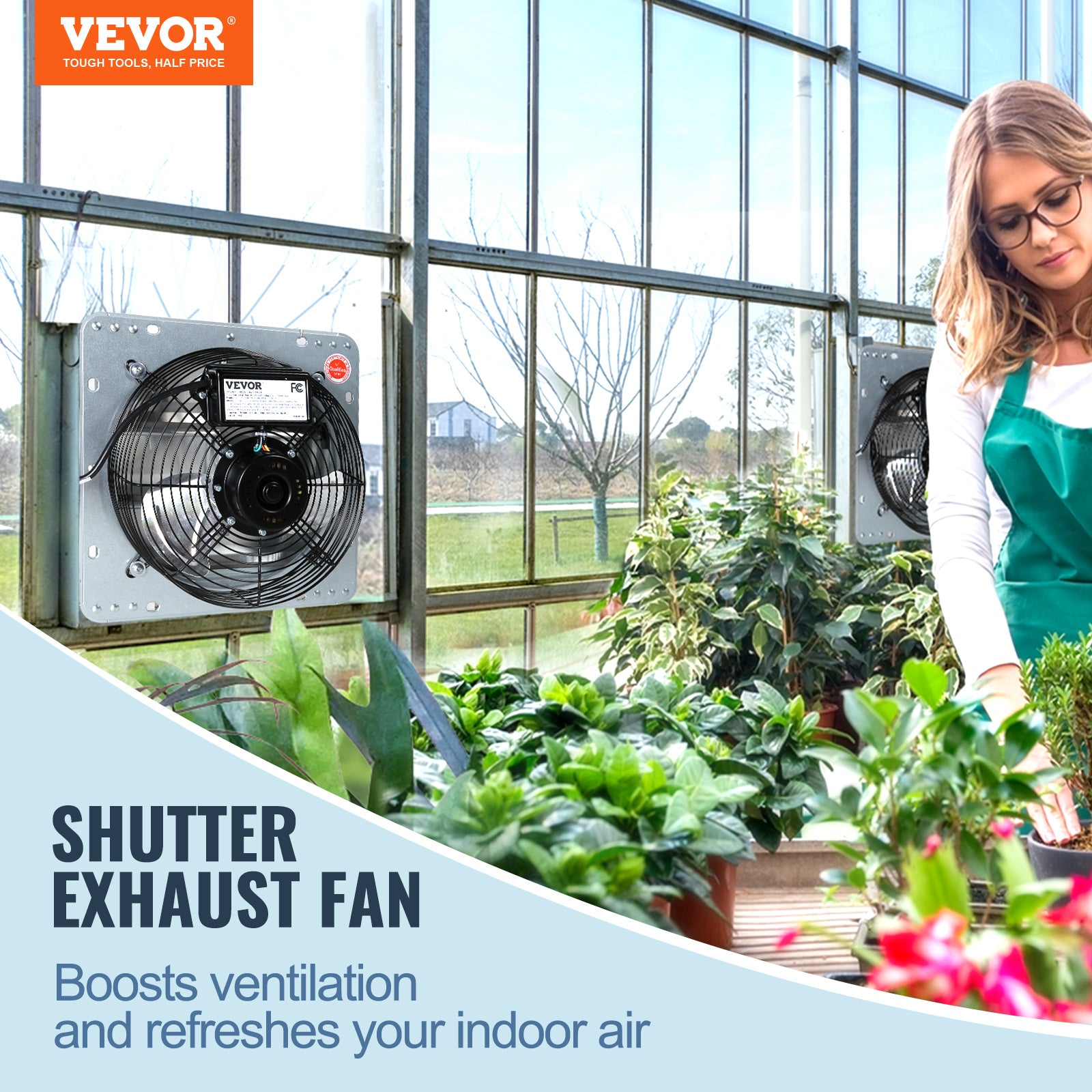 VEVOR 16" Shutter Exhaust Fan with Speed Control – AC Motor, 2000 CFM, Easy Wall Mount Installation, for Greenhouses, Garages & Sheds, US Plug
