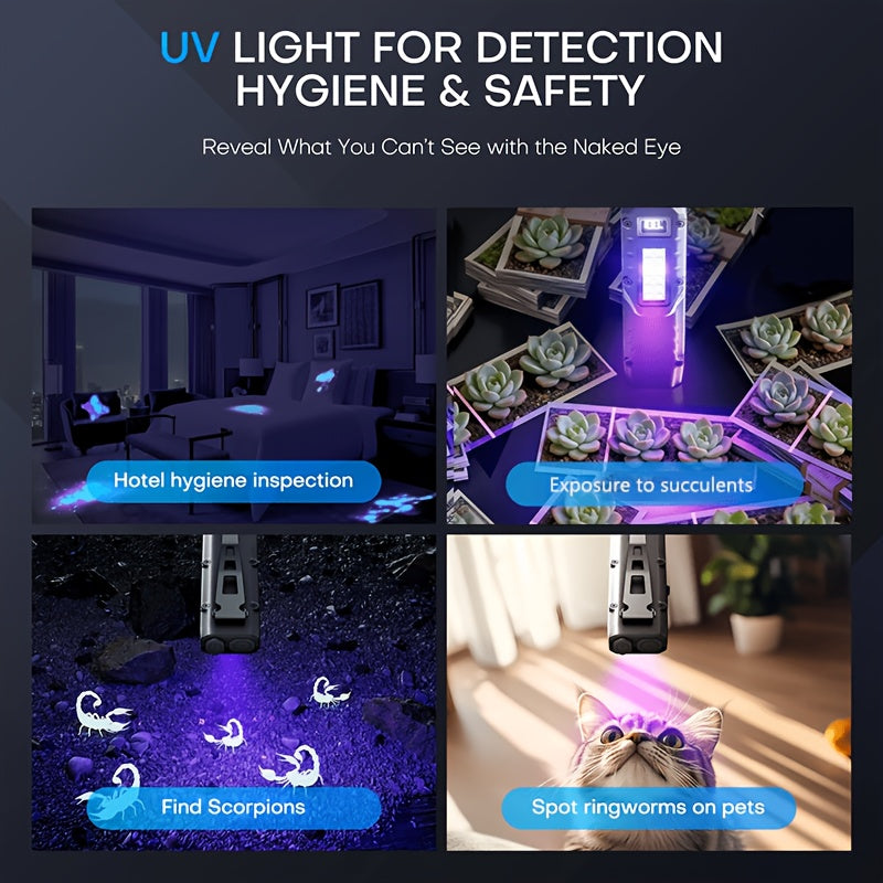 Clip-On Rechargeable Flashlight, Smart Digital Display Battery Level, Side Light & UV Mode, Long Press Strobe, Multi-Mode Dimmable, Compact Portable, Ideal for Home Workshop Daily Use