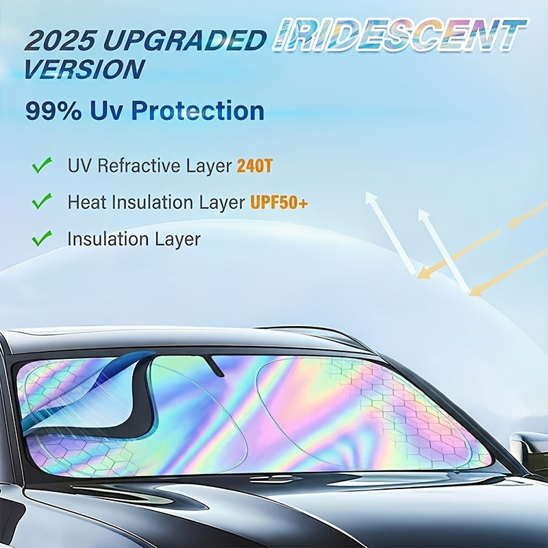 2026 New Portable Car Windshield Sunshade, 31.5*55.91" Titanium Silver, Foldable Four-Layer Diamond Mesh Sunshade, Heat Insulation & UV Protection, Easy to Install, Fits Most Vehicles