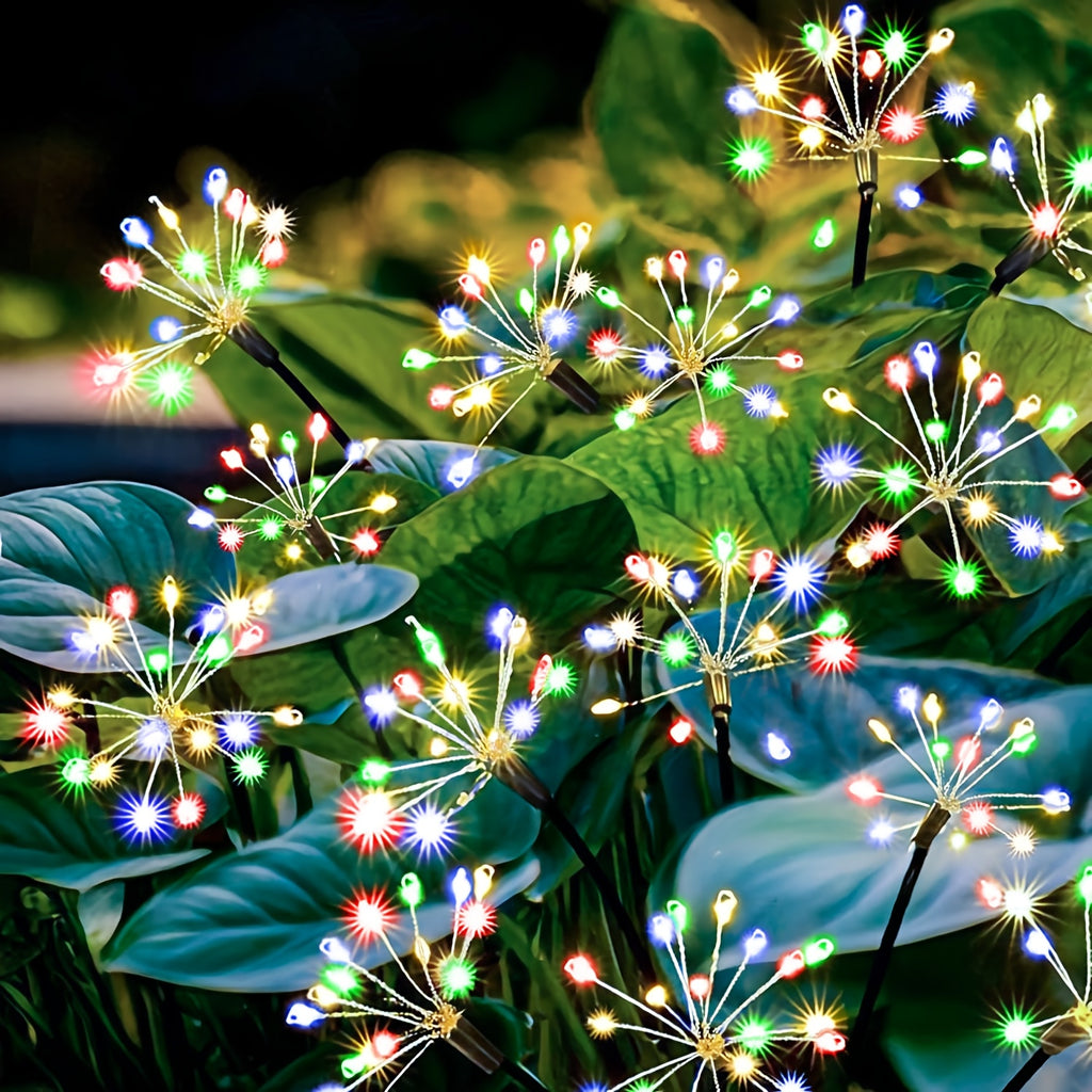 1/2 Piece Colorful 120LED Solar Fireworks Light Outdoor Courtyard Decoration, 8-Mode Sunset Dawn Light Garden Path Light, Solar Starburst Light Suitable for Patio Balcony Decoration