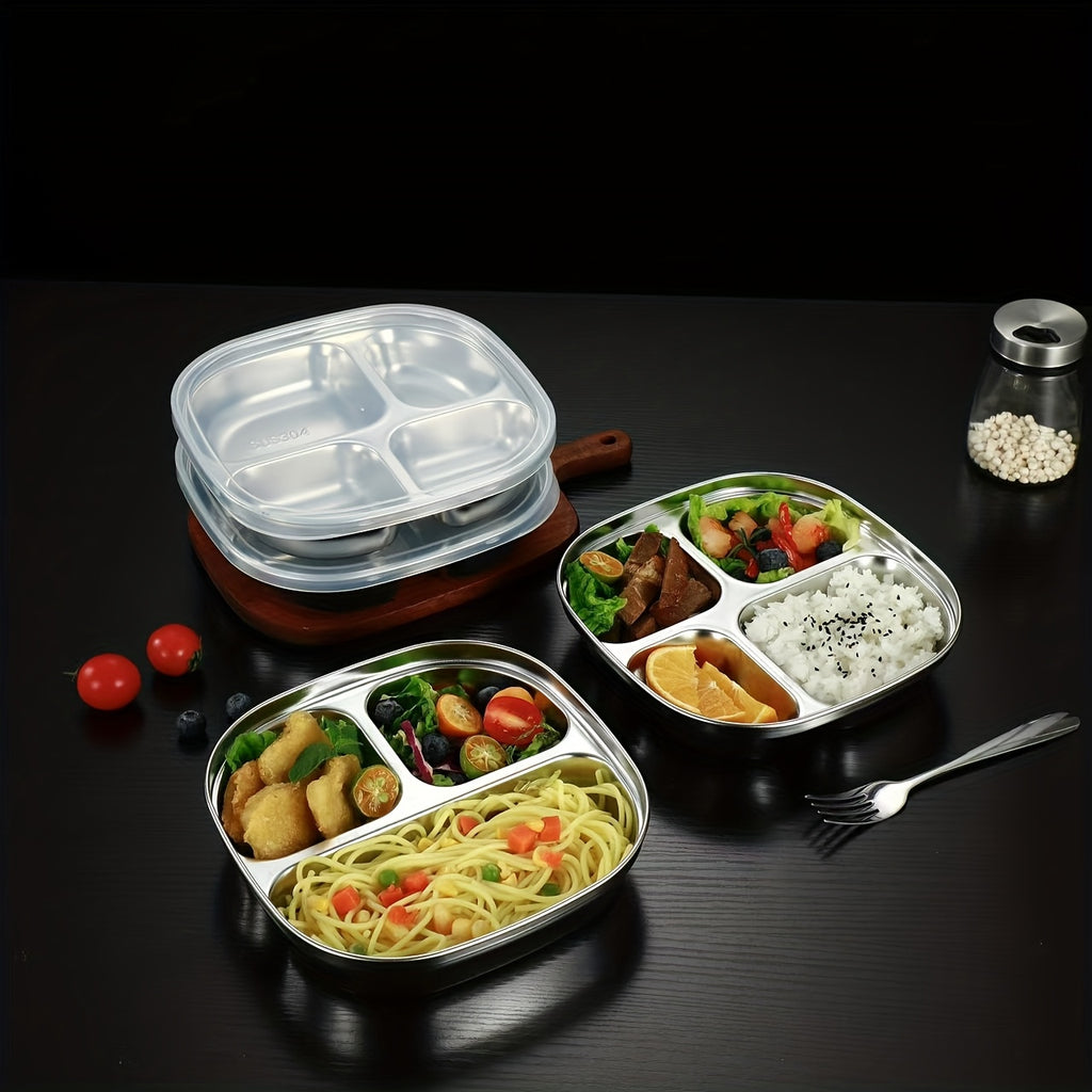 Stainless Steel Plate with Lid, Ideal for Restaurant, Kitchen, Canteen, Corporate Meals & Holiday Party Prep Plates