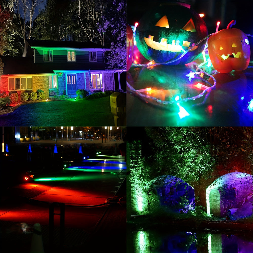 1pc color-changing solar light outdoor IP68 waterproof RGB landscape spotlight, 3-in-1 metal waterproof automatic switch dusk-to-dawn decorative light, outdoor spotlight suitable for houses, trees, gardens, courtyards