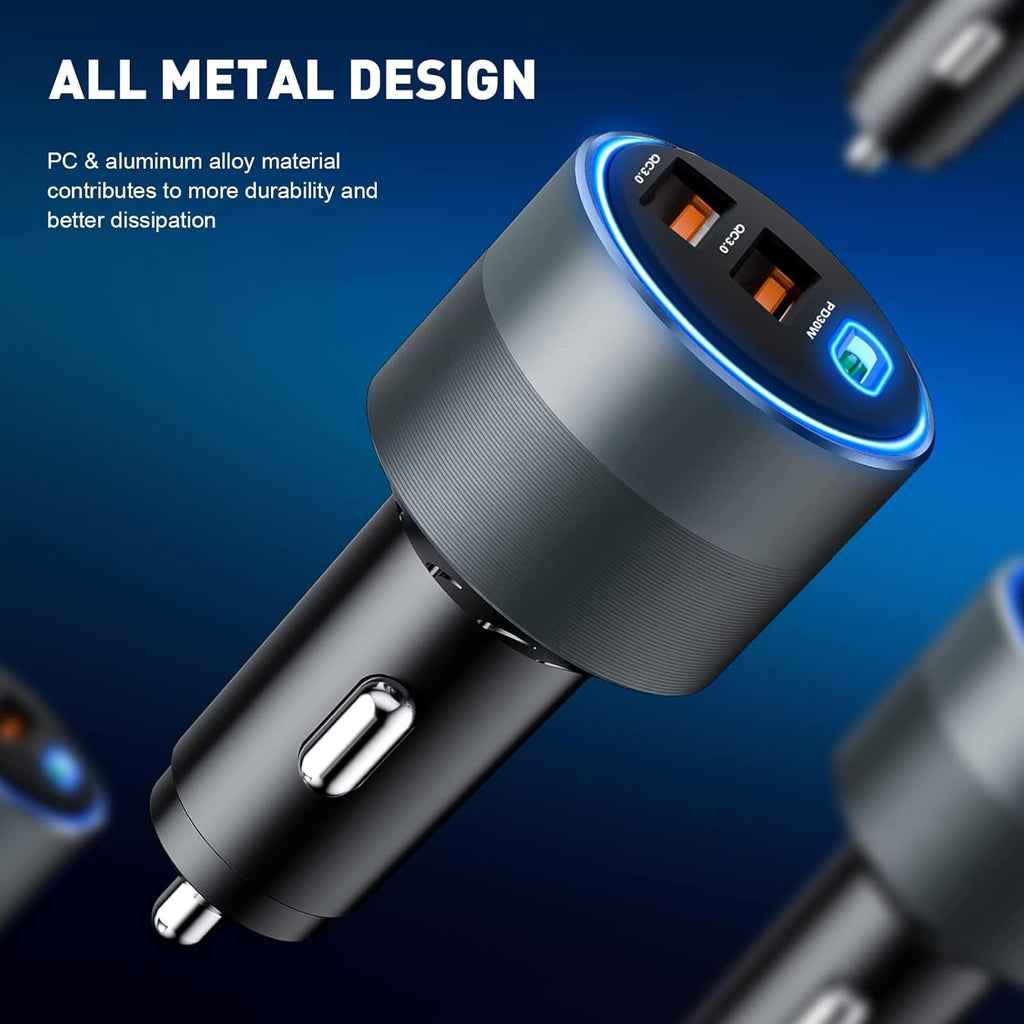 USB C Car Charger for iPhone 16, 66W Car Lighter Adapter USB Fast Car Charger PD 30W+Dual QC3.0[Metal Shell][Ambient Light] for iPhone 16 15 14 13 Pro Max Samsung Galaxy Note Google Pixel