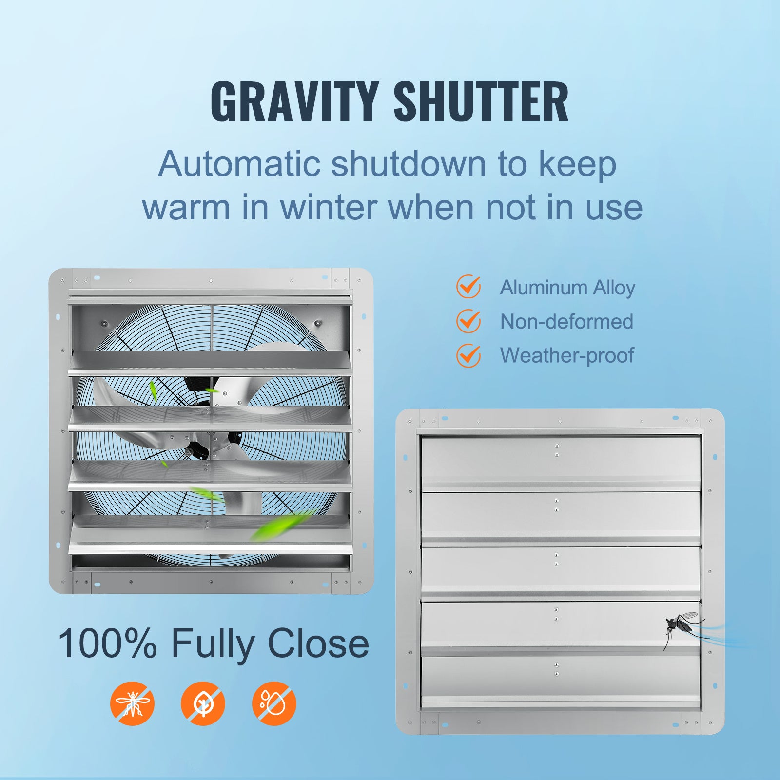 VEVOR 10''/16''/24'' Fan Shutter Exhaust Fan, Aluminum Wall Mount Attic Fan with AC Motor, Ventilation & Cooling for Greenhouse Garage Shed Store