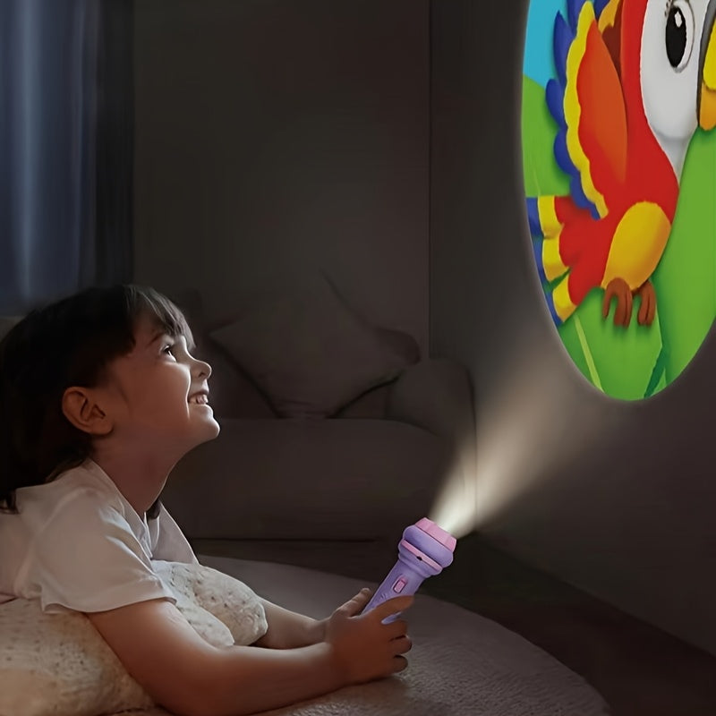 Mini Projector Flashlight with 3 Projection Slides, 24 Patterns including Animals, Dinosaurs, Vehicles, Space & More, Halloween Gift