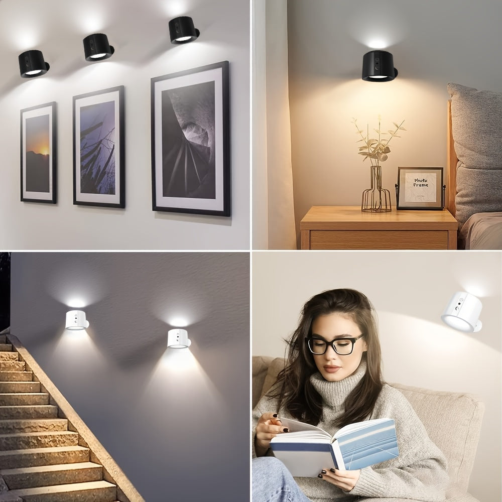 1 Set Smart Rechargeable Wall Light, Adjustable Brightness, Easy Installation, 3 Light Modes (White Light, Warm Light, Mixed White & Warm Light), Dual-Head Lighting Design, Suitable for Bedroom, Living Room, Bathroom, Study