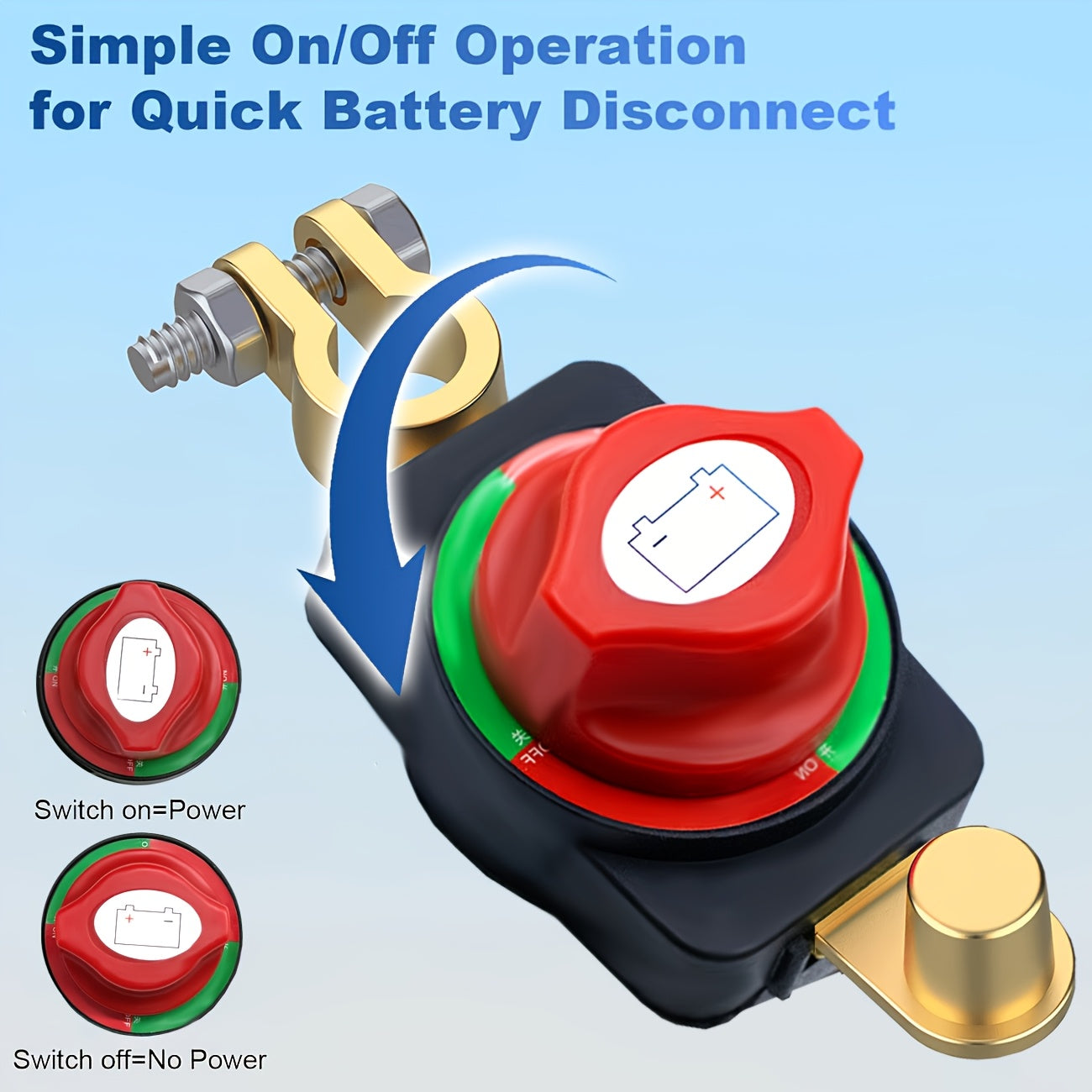 Heavy Duty Battery Disconnect Switch, 3rd Gen Top Post Battery Master Cutoff Switch for Cars, RVs, Boats & Other Vehicles – Negative Terminal On/Off
