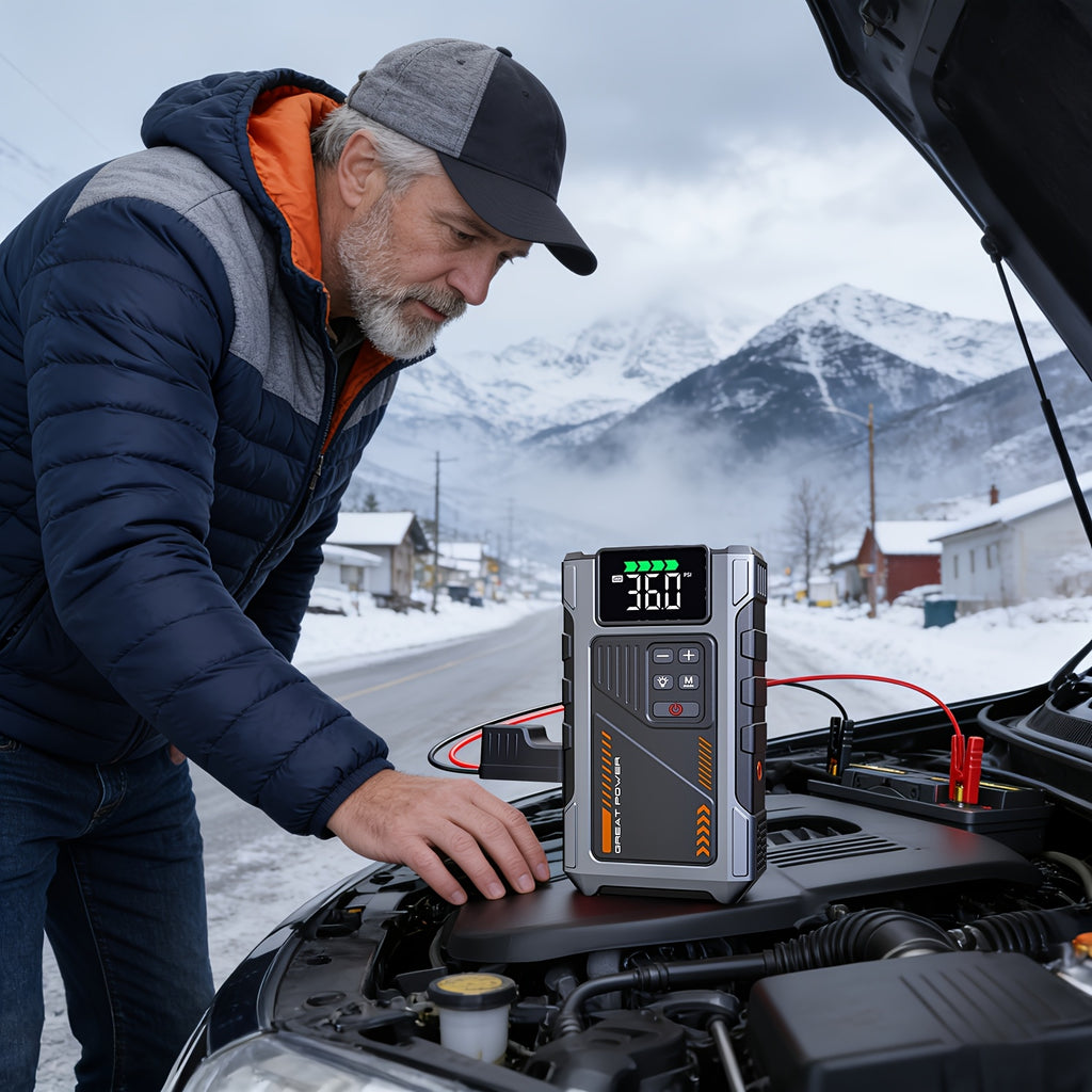 New Car Jump Starter with Air Compressor, Portable Battery Jumper, 6000A Peak Emergency Jump Starter, 150PSI Digital Tire Inflator, Portable Starter 12V (Fit for 2.11 Gal Gas / 1.72 Gal Diesel), Quickly Jump Start Your Vehicle