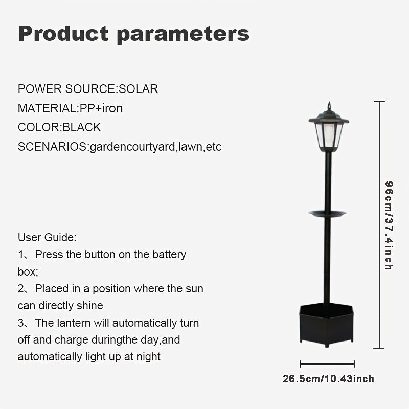 1-Piece 26.5in23in90.5in Solar Decorative Ambient Light Bird Feeder, Outdoor Courtyard Landscape Lighting Device with Bottom Planting Flower Pot, IP44