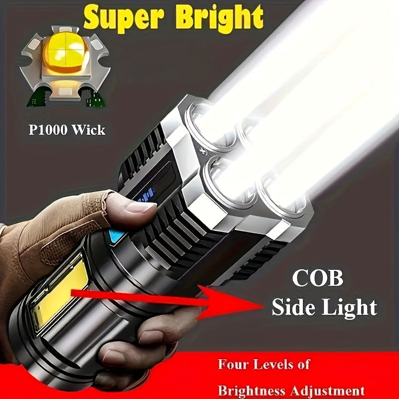 High Power IP65 LED Flashlight, Super Bright Long Range Rechargeable Tactical Handheld Light, Outdoor Camping Lantern