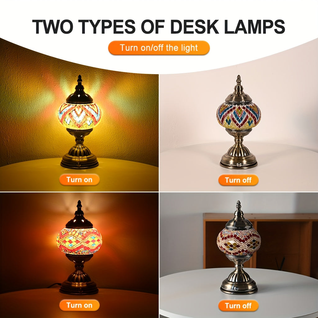 Turkish-Moroccan mosaic rechargeable night light, portable cordless table lamp, 3600mAh rechargeable battery, bohemian stained glass, handmade decorative light for bedroom, dining room, living room, office, holiday gift