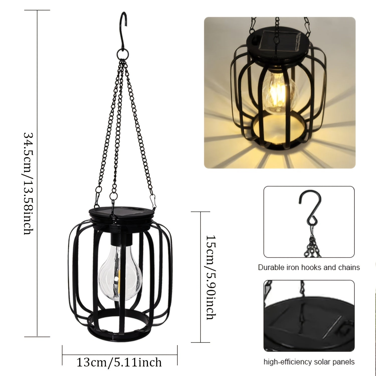 2 Pack Solar Outdoor Pendant Light, Hanging Metal Lantern, Modern Metal Solar Pendant Light with Hook, Warm Light Lantern for Garden, Perfect for Outdoor Garden, Patio, Entrance Lighting Decorative Hanging Light