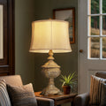 27-inch vintage brown resin table lamp with linen lampshade - 9-watt LED bulb, rotary knob control, metal base, suitable for living room and study decoration, traditional style, living room lamp | traditional style lamp