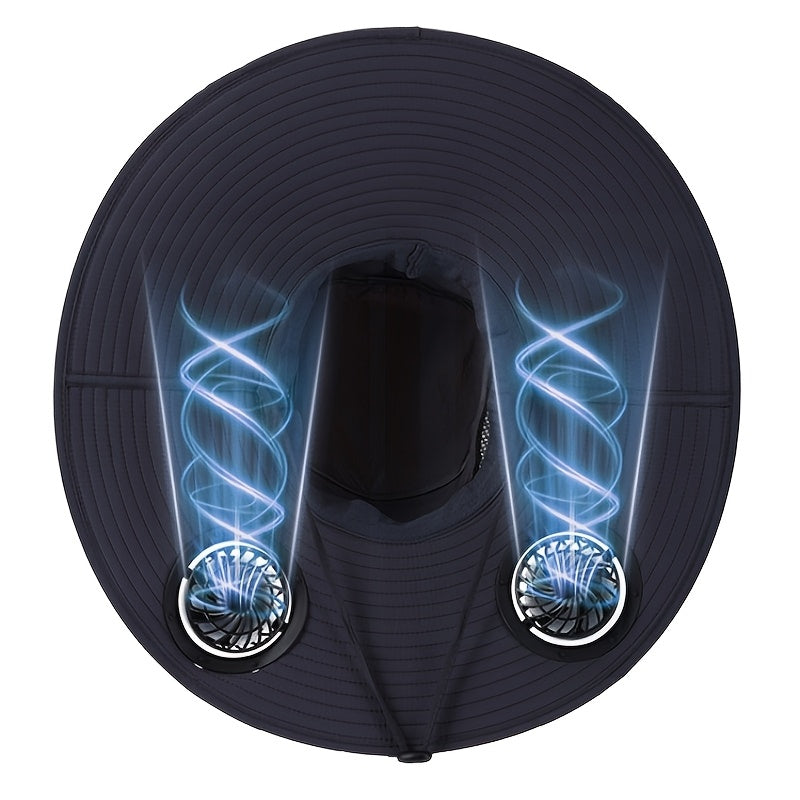 Unisex Solar Fan Boonie Hat, Reinforced Steel Wire Brim, 3-Speed Solar Fan with USB Charging, Breathable Cooling Design, Extra Wide Brim for Full Protection, Ideal for Hiking, Travel, Gardening and Outdoor Activities