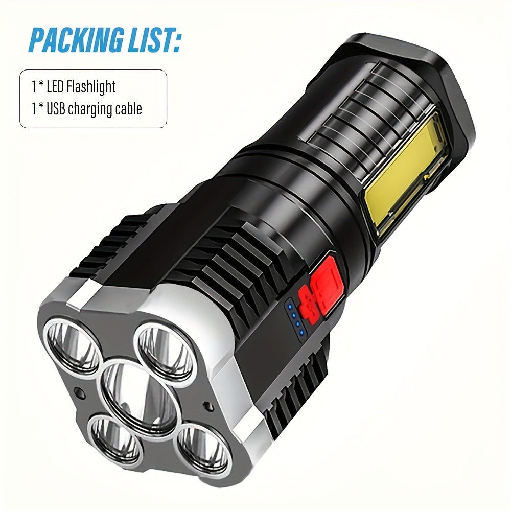 1-Pack High-Brightness Handheld Rechargeable Flashlight, Rechargeable Camping Flashlight, IP44 Outdoor Light with COB Side Light, 4 Lighting Modes, Ideal for Camping, Hiking, Outdoor Activities & Home Emergency Use