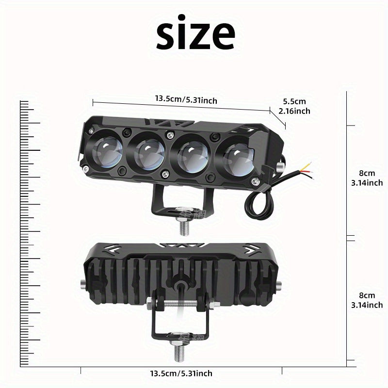 2pcs, 4-LED Mini Motorcycle Searchlight Car Headlight White Yellow High Brightness Light Bar, Suitable for Electric Motorcycles, Cars, Boat Auxiliary Lights