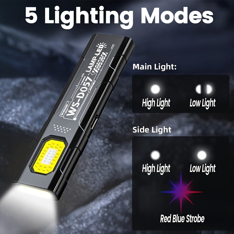 1 Mini LED Keychain Flashlight, Portable Torch Light Pocket Hands-Free Work Light, USB Rechargeable High-Brightness Floodlight with Side Light & Clip, Ideal for Emergencies, Fishing, Maintenance & Holiday Gift