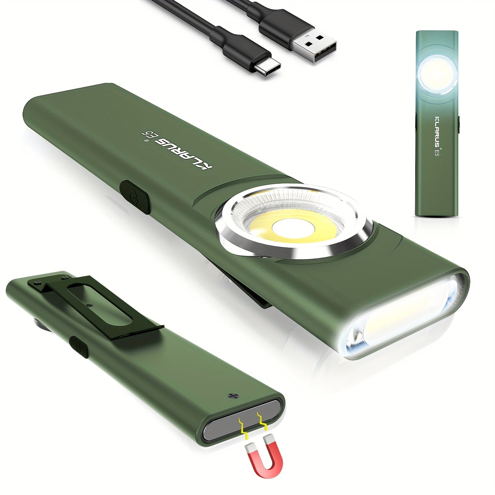 KLARUS E5 Flashlight, Mini Portable High-Intensity Dual Light EDC, Rechargeable Outdoor Magnetic Suction Household Mini Flashlight