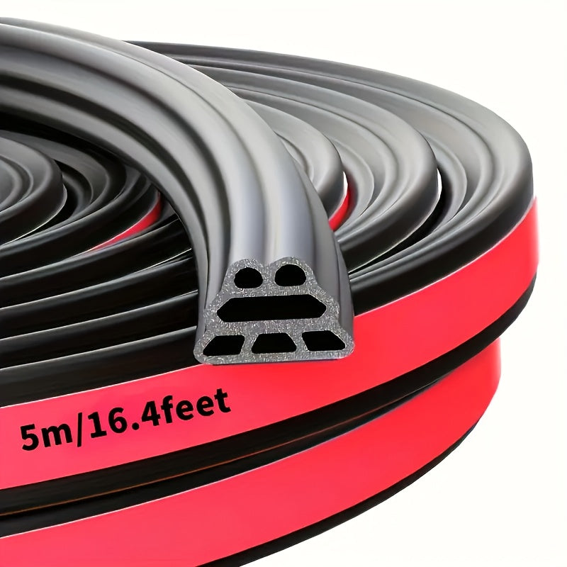 33FT Self-Adhesive Rubber Car Door Seal Strip - Waterproof, Noise Reduction, Multi-Chamber Design, Suitable for Front Doors, Hood and Trunk, Available in Two Sizes: 33FT and 16.4FT