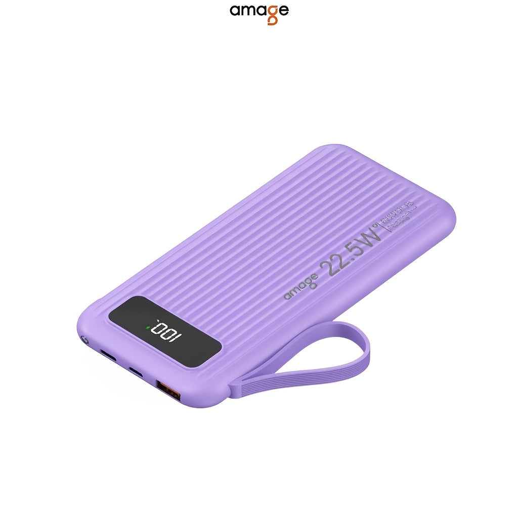 Amage 10000mAh PD22.5W Portable Power Bank with LED Power Display, QutdoorEmergencyBackup Battery Pack, USB/Type-C/Micro Interface, Suitable for LPhone, Android And OtherMobile USB-A Output Compatible with Mobile DigitalElectronic Devices