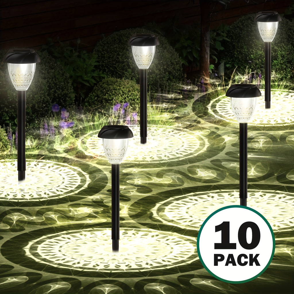 10-Piece Courtyard and Garden Solar Path Light - Ultra-Bright White LED, Dusk/Dawn Automatic On/Off, Mandala Pattern Ground Lighting, Easy Wireless Installation, Enhance Atmosphere of Lawn, Path and Outdoor Spaces