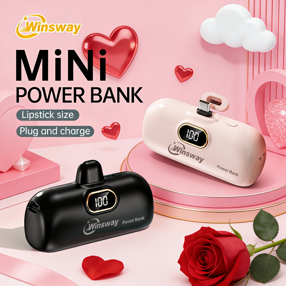 WINSWAY 迷你行動電源 5000mAh, 15W PD USB C 手機充電器, LCD 螢幕電量顯示, 適用於 Iphone 16/15/15 Plus/15 Pro/15 Pro Max/Android/Samsung/Moto/Lg, 聖誕禮物首選