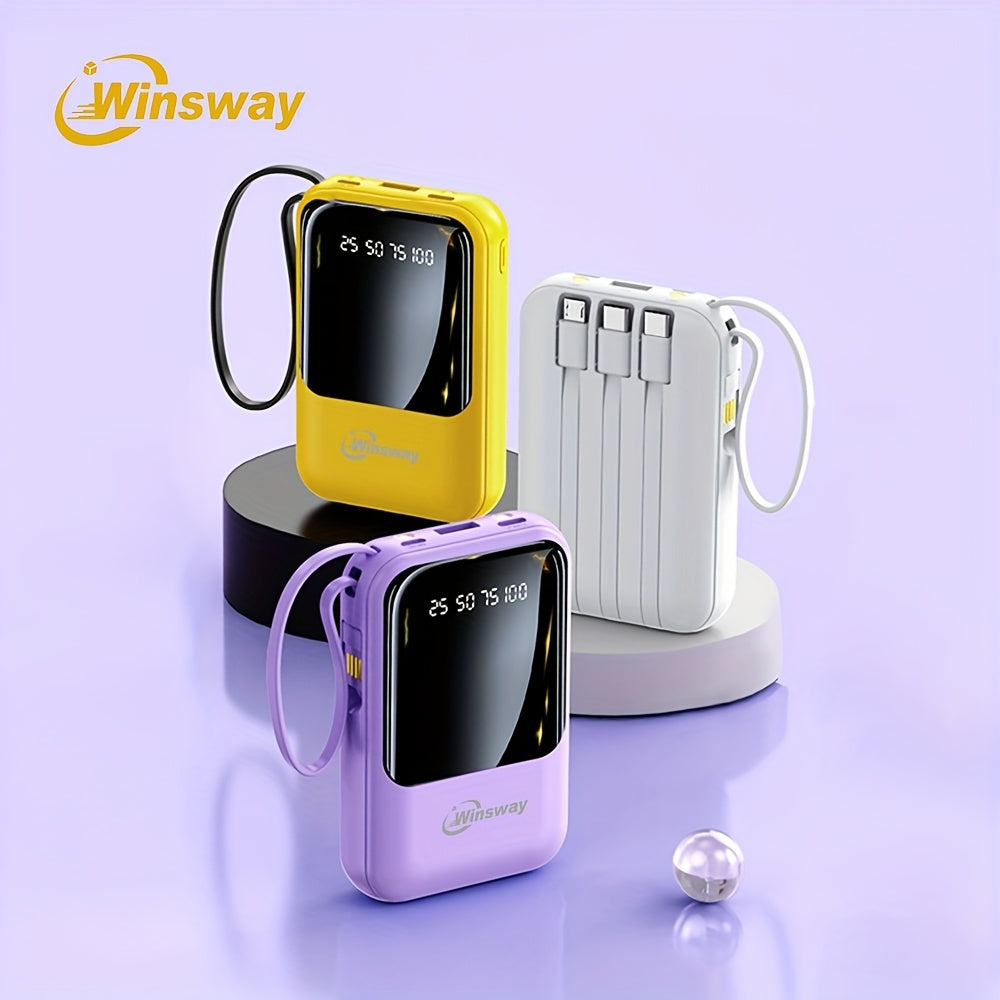 Winsway 10000mAh行動式掛繩充電寶 - 20W快速充電，內建LED顯示燈，4合1 USB C/Type-C輸入輸出，相容安卓手機和平板電腦，旅行必備