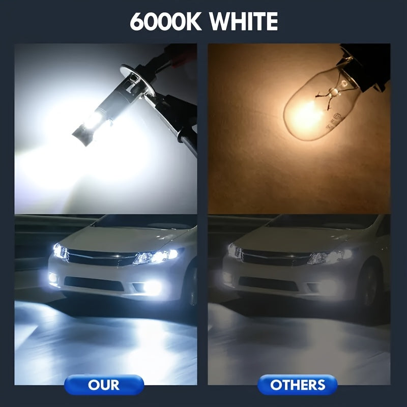 H1 LED Headlight Bulb Set (2Pcs), for High Beam, Low Beam, Fog Light, 6000K White Light, 50W, No Battery Included