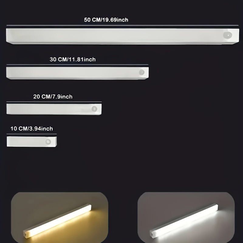 1 个 10/20/30/50cm USB 白色&暖色 LED 灯带，带运动传感器，非常适合橱柜、衣柜和走廊，无线运动传感器 LED 灯条，可充电磁性夜灯