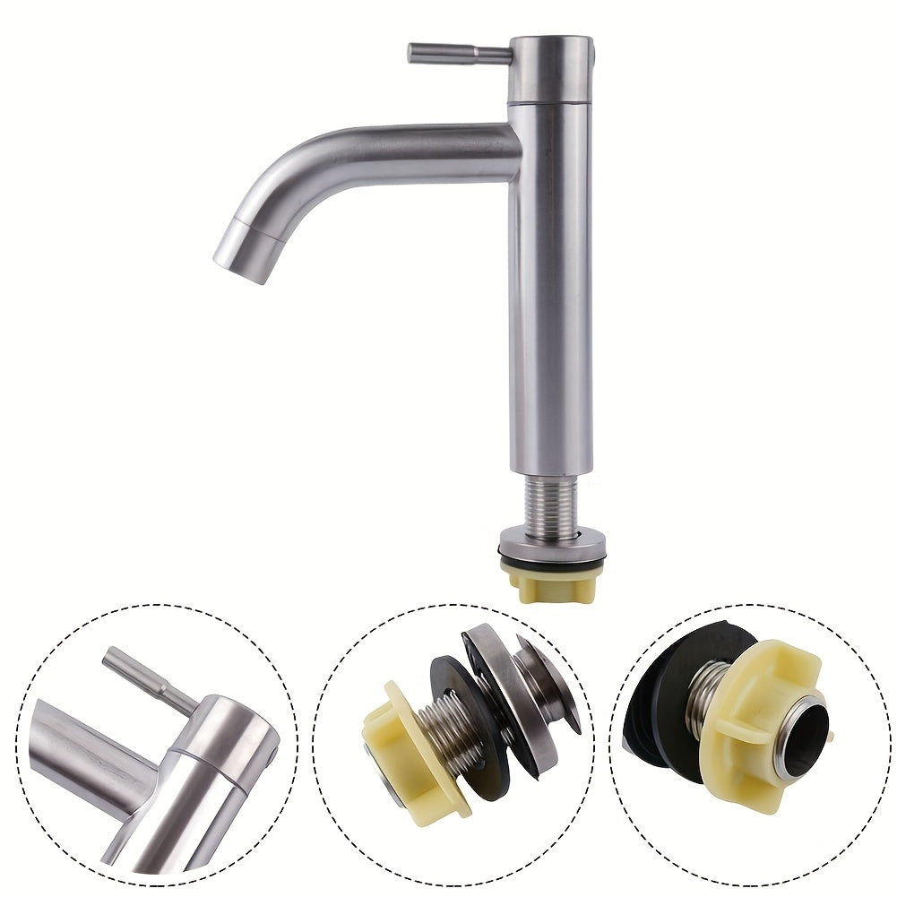 Single Hole 304 Stainless Steel Bathroom Faucet - Brushed Finish & Classic Single Handle Design, for Kitchen, Sink, Bathtub - All-Season Use