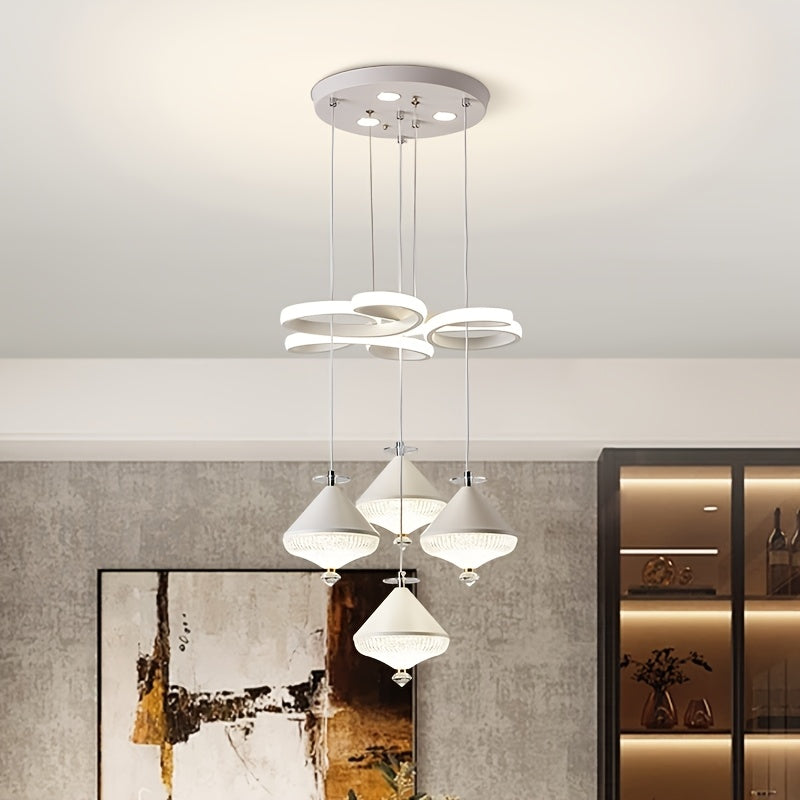 LED Indoor Pendant Light 4-Head Flower Spike Pendant, 3-Color Temperature Adjustable Color Temperature Lighting Fixture, Suitable for Kitchen and Dining Room