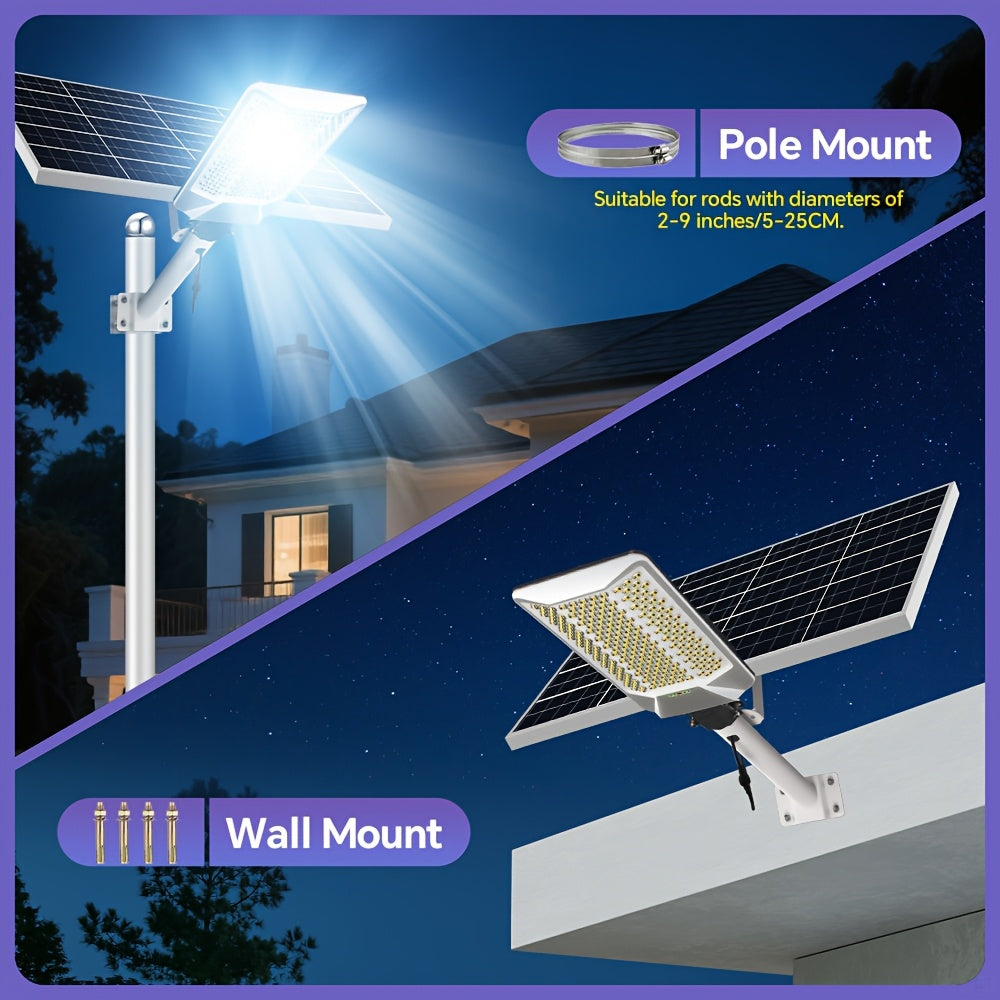 1 Piece Solar Outdoor Wide Angle Lighting, 232 LED Convex Lens Beads, Super Bright Large Street Light, Water Resistant, 6500K White Light, Split-Type Wall Mount Exterior Wall Light, with Remote Control, with 18000mAh Large Capacity Battery