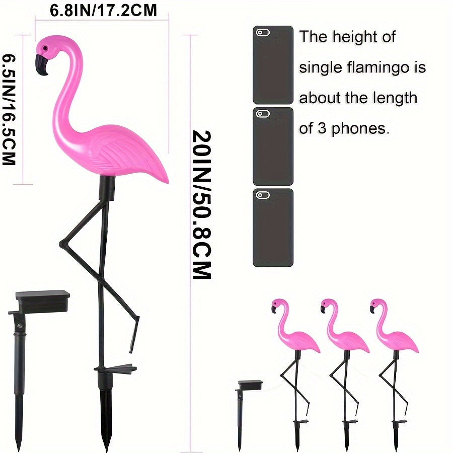 3 Pack Flamingo Solar Light, Outdoor Flamingo Courtyard Decoration, Flamingo Ground Insert Light Solar Powered, Lawn Decorative Garden Ground Stake, Courtyard Pond Ground Backyard Decoration - IP65 Protection Rating