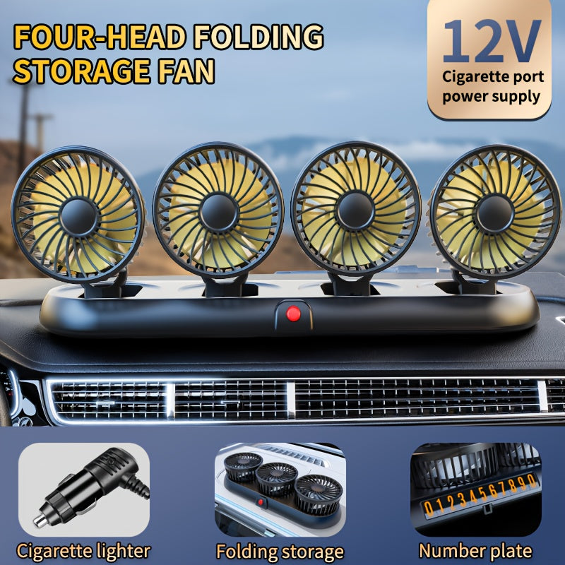 Foldable 4-Head Car Fan, 3-in-1 3-Speed 4-Cooling Fan, USB Interface Flexible Adjustment Space Saving, Low Noise 360° Rotation Multi-Directional Air Supply, Suitable for Car Home Laptop Accessories, Essential for Summer Driving Vehicle Ventilation